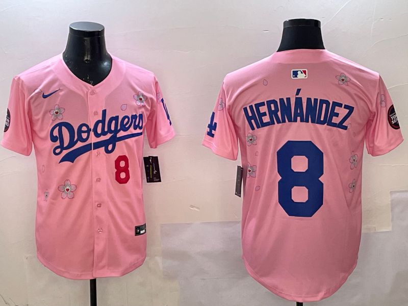 Men Los Angeles Dodgers 8 Hernandez Pink Sakura Edition 2025 Nike MLB Jersey style 9